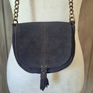 American Eagle AEO Brown Suede Crossbody Purse Chain Strap Boho Hippie 2011 VTG